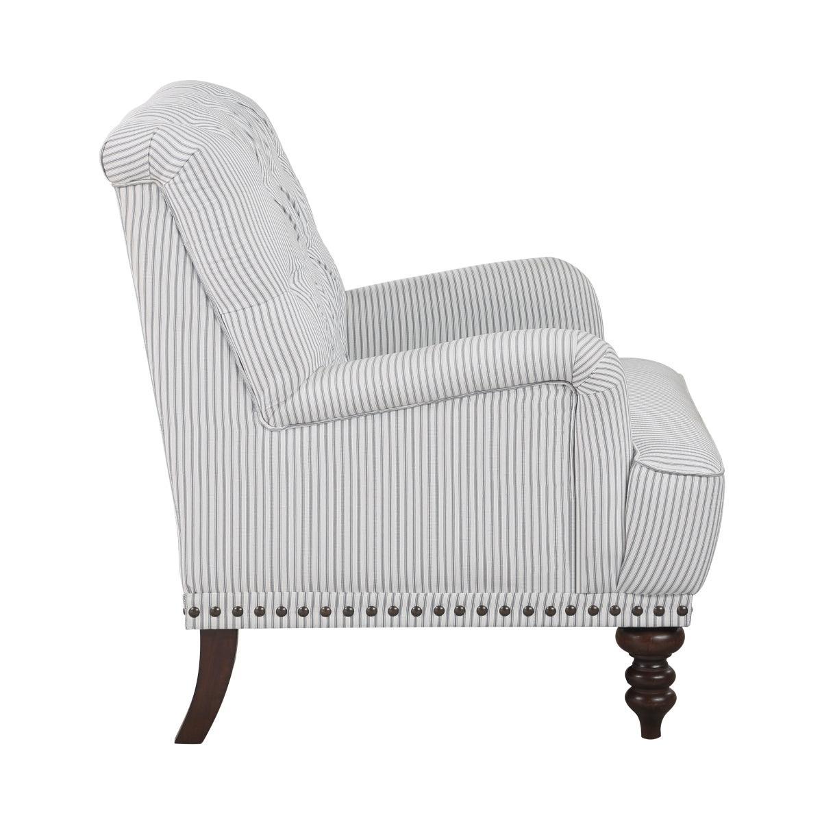 Holland Park Gray/White Solid Wood And Plywood Textured Fabric Upholstery Tufted Accent Chair - Ella Furniture