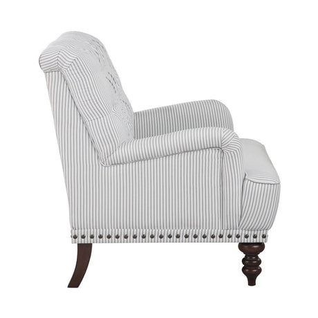 Holland Park Gray/White Solid Wood And Plywood Textured Fabric Upholstery Tufted Accent Chair - Ella Furniture
