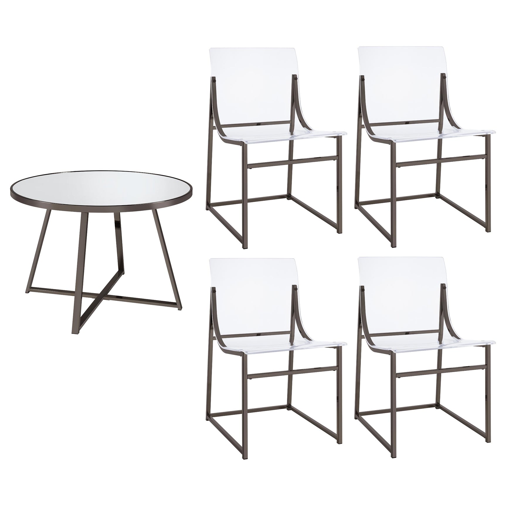 Jillian Black Nickel Round Mirror Top Dining Room Set