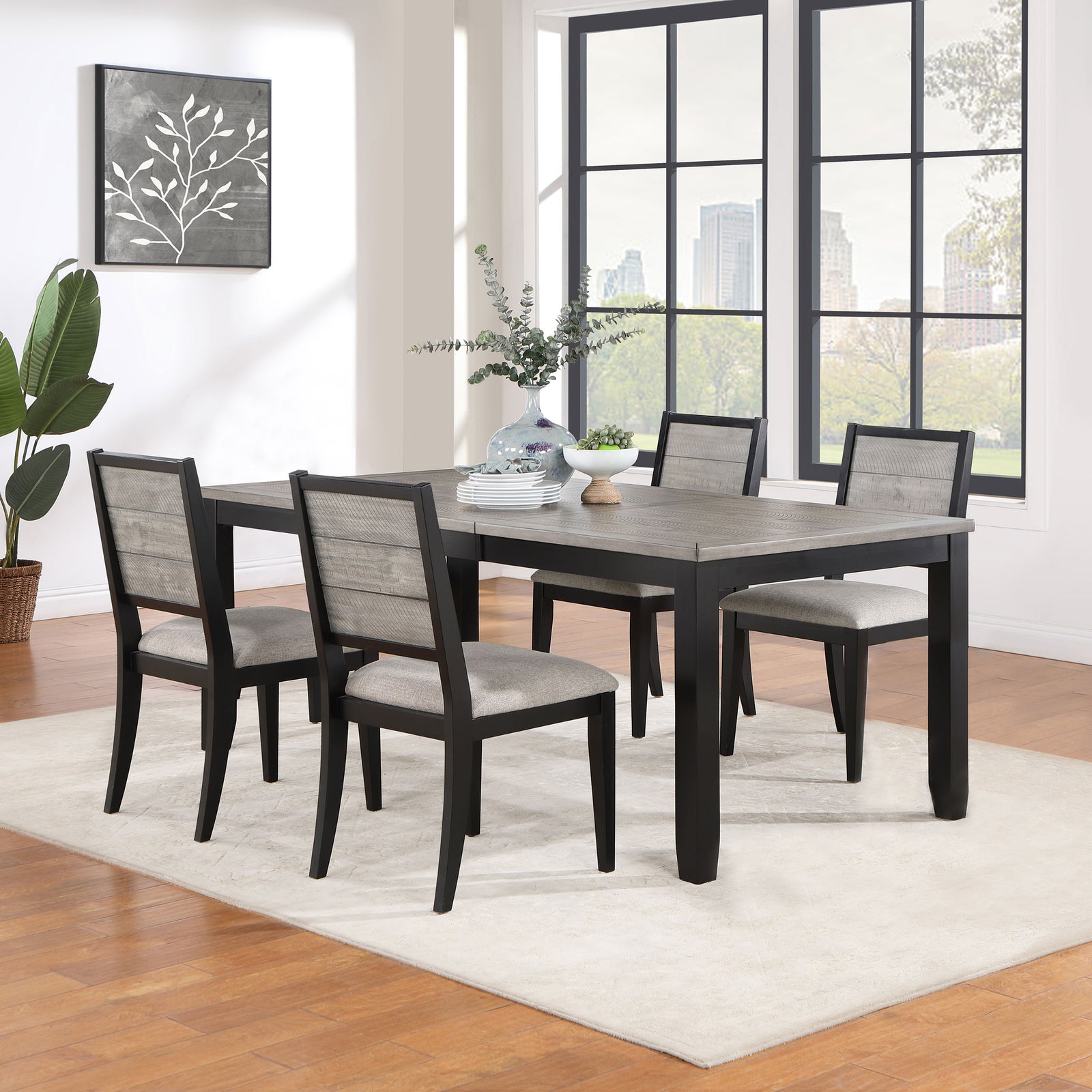 Elodie Black Gray Rectangular Extension Leaf Dining Room Set