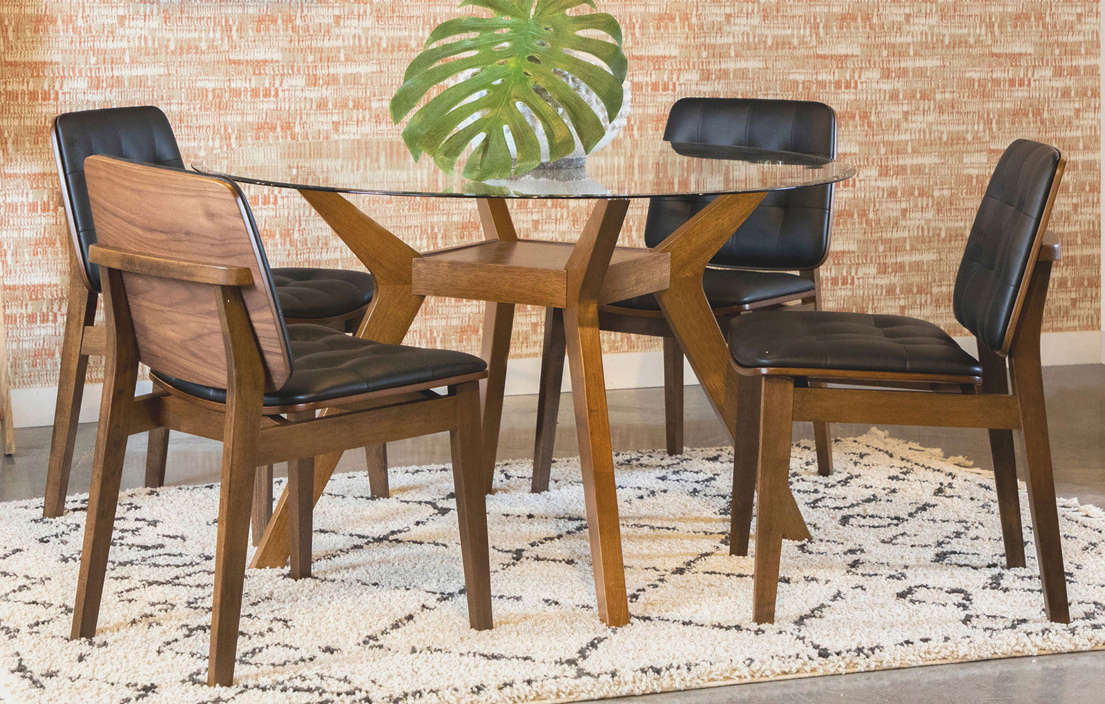 Paxton Nutmeg Round Glass Top Dining Room Set