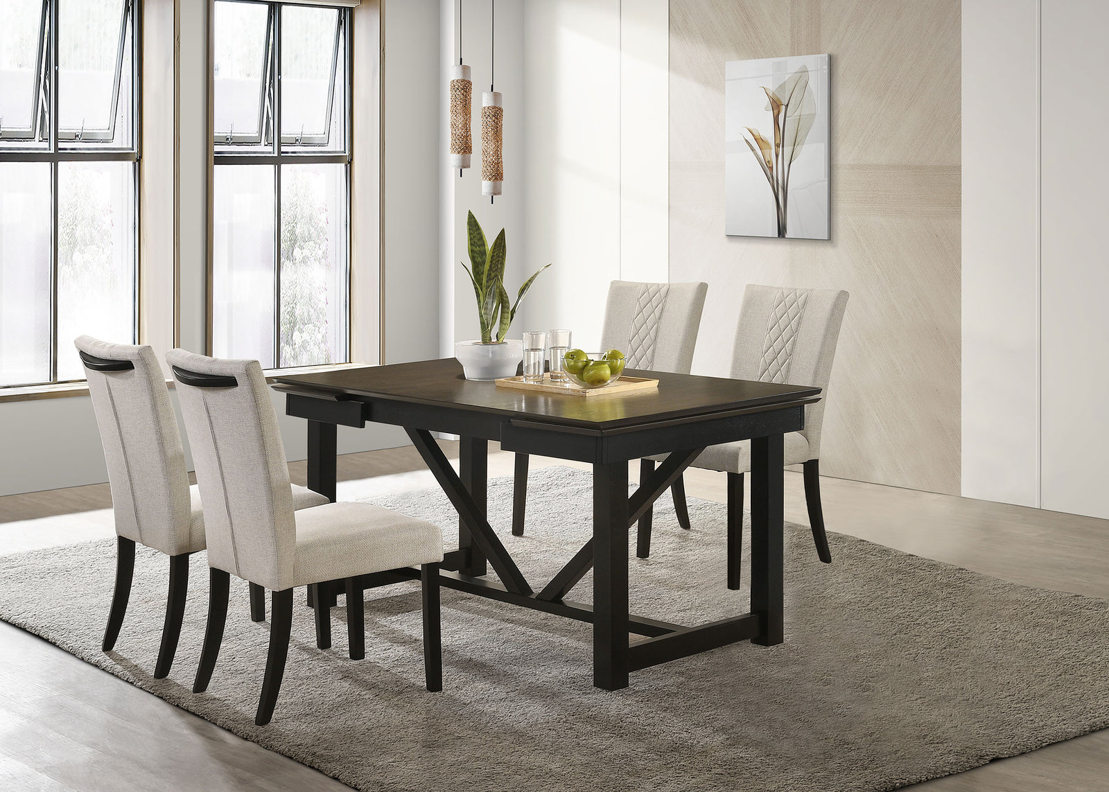Malia Beige Refractory Extension Leaf Dining Room Set