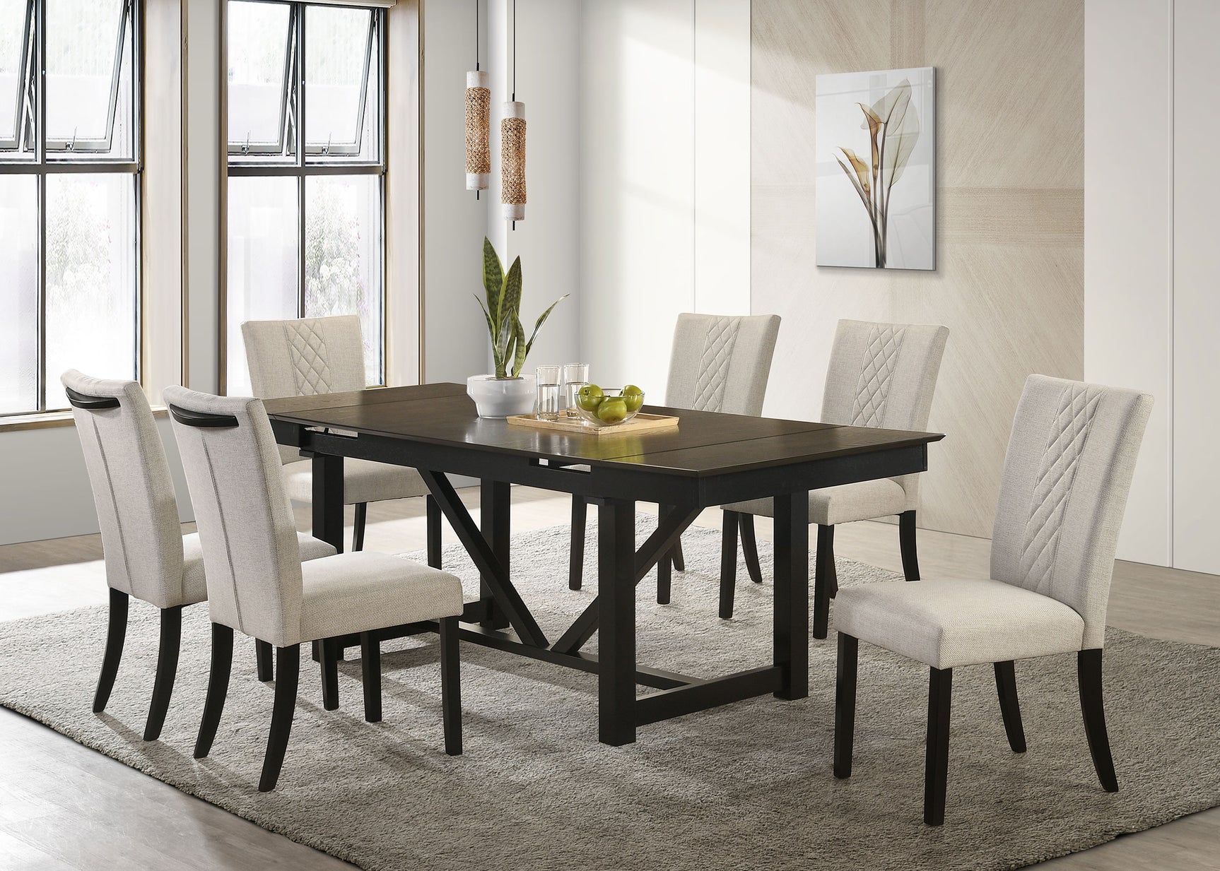 Malia Beige Refractory Extension Leaf Dining Room Set
