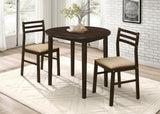 Coaster Cappuccino Round Dining Set with 2 Tan Microfiber Chairs