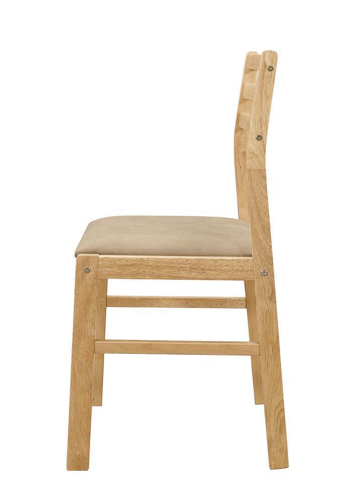 Natural Finish Round Dining Table with 2 Tan Microfiber Ladder-Back Chairs - 3 Piece Set