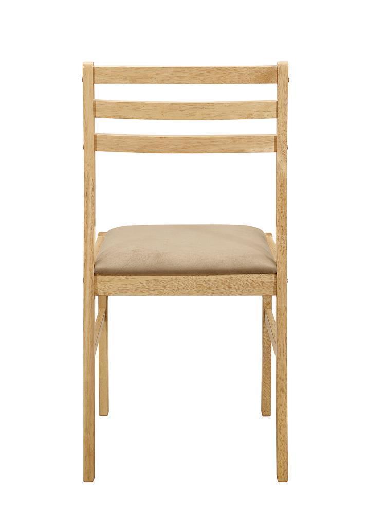 Natural Finish Round Dining Table with 2 Tan Microfiber Ladder-Back Chairs - 3 Piece Set