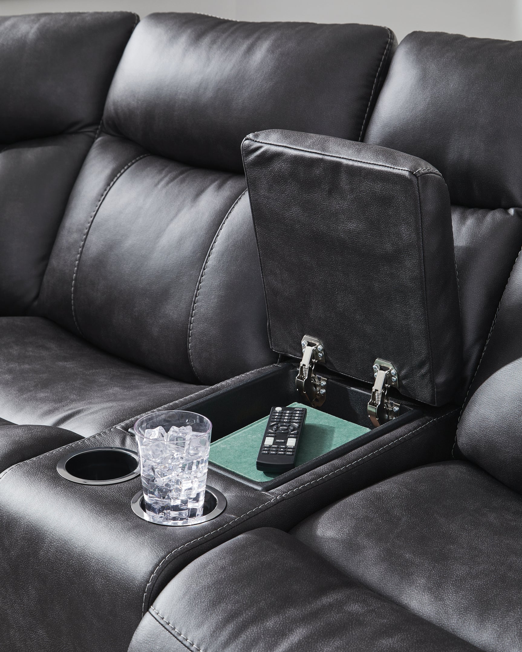 Sultan Meadow Carbon Faux Leather 2-Piece Reclining Sectional