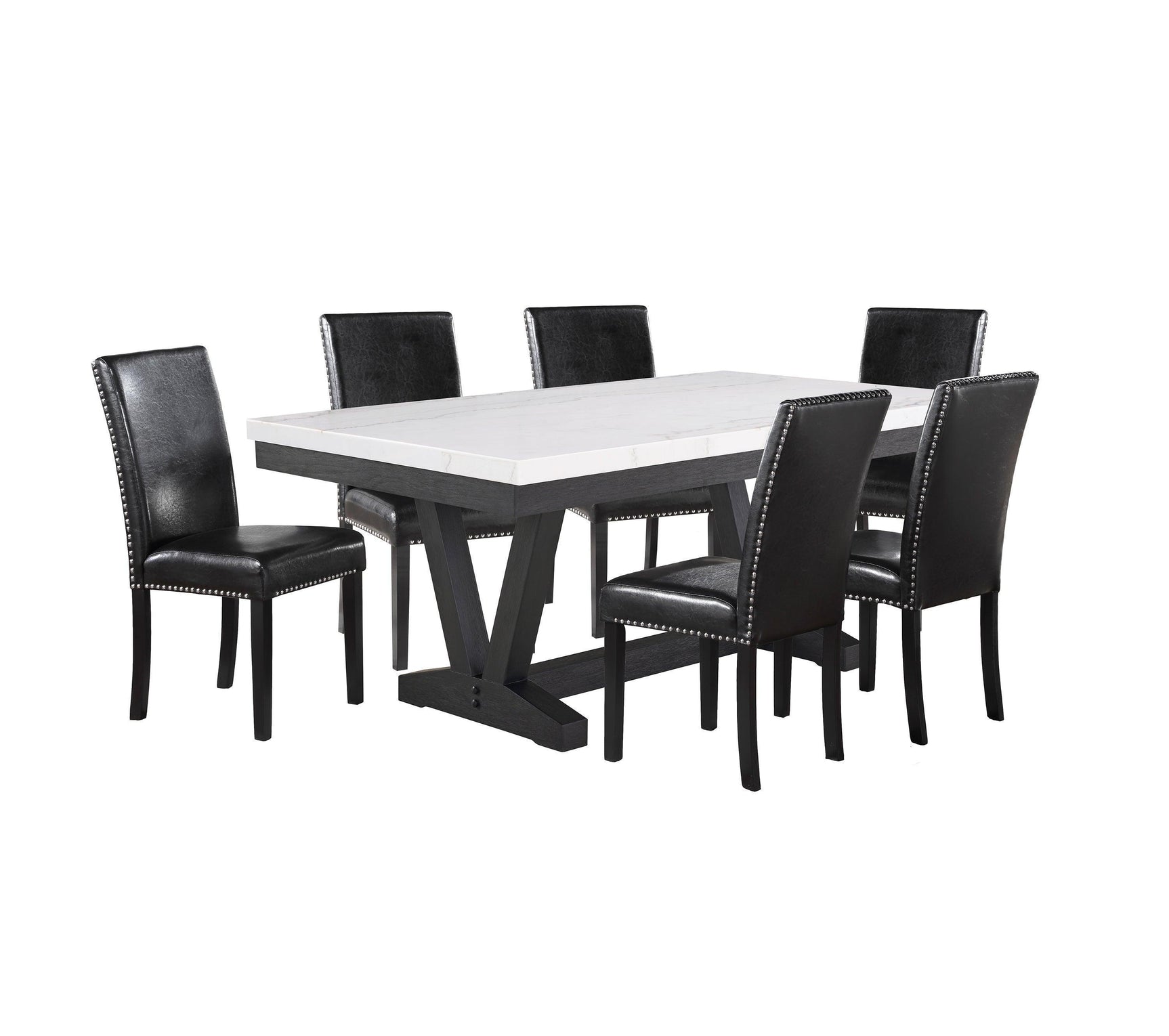 Vance White Black Marble Rectangular Dining Room Set