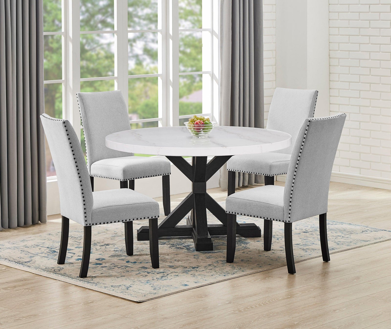 Varley Light Gray White Round Dining Room Set