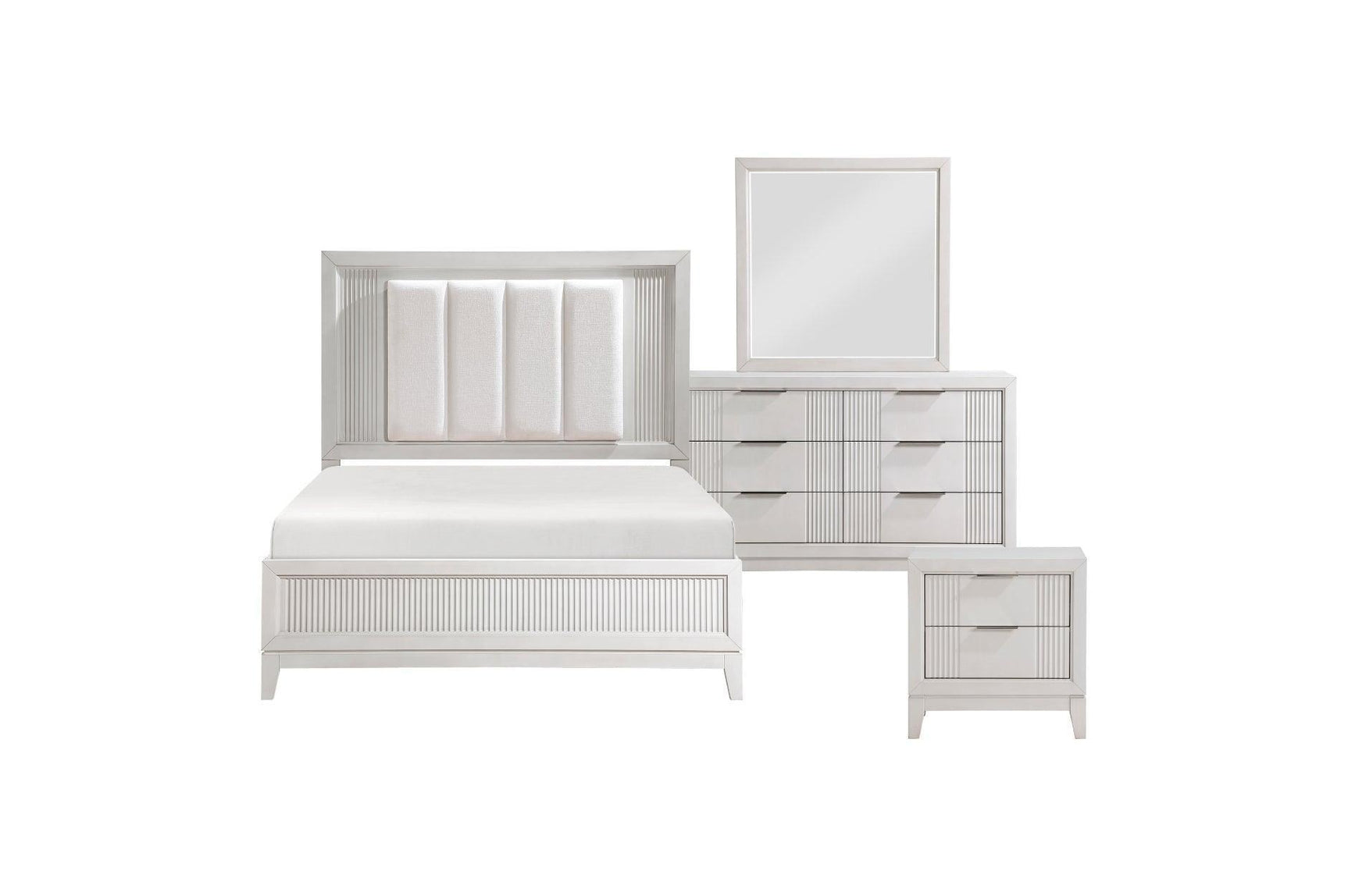 Florence Antique White Upholstered LED Panel Bedroom Set