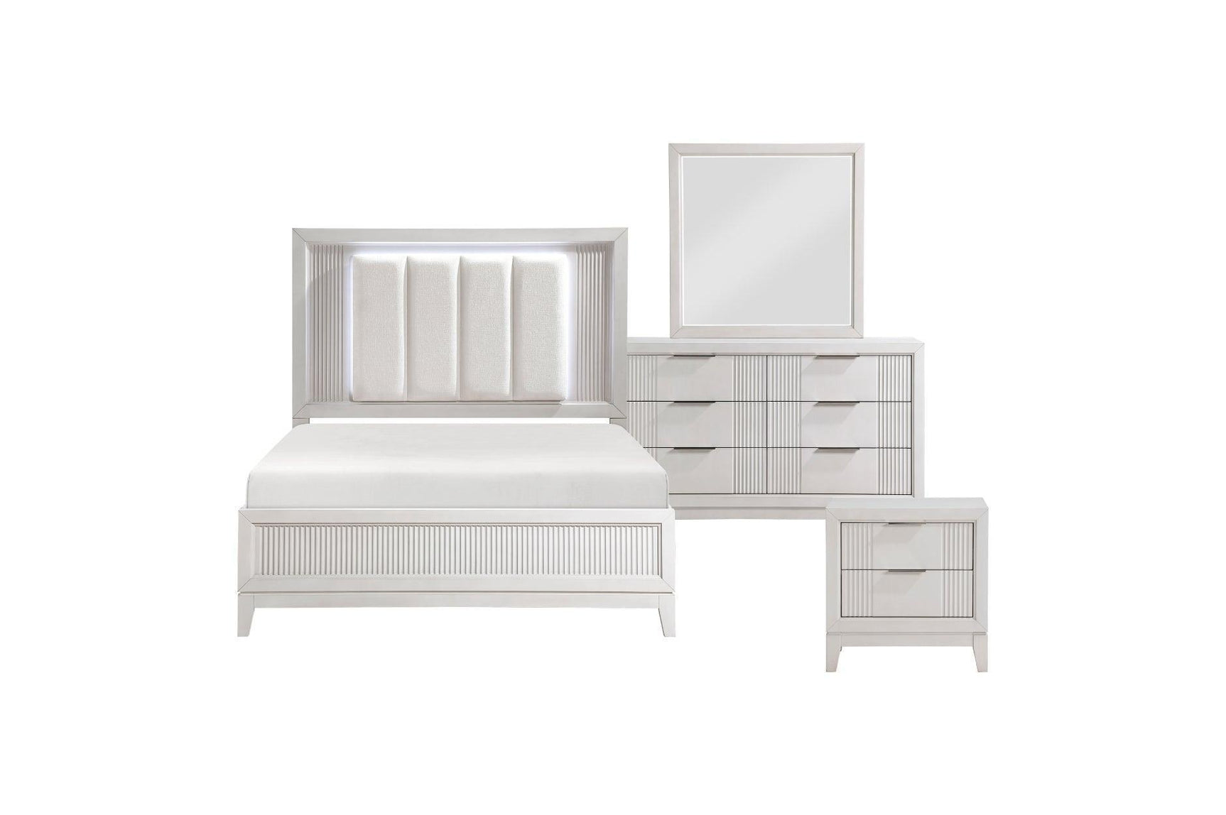 Florence Antique White Upholstered LED Panel Bedroom Set