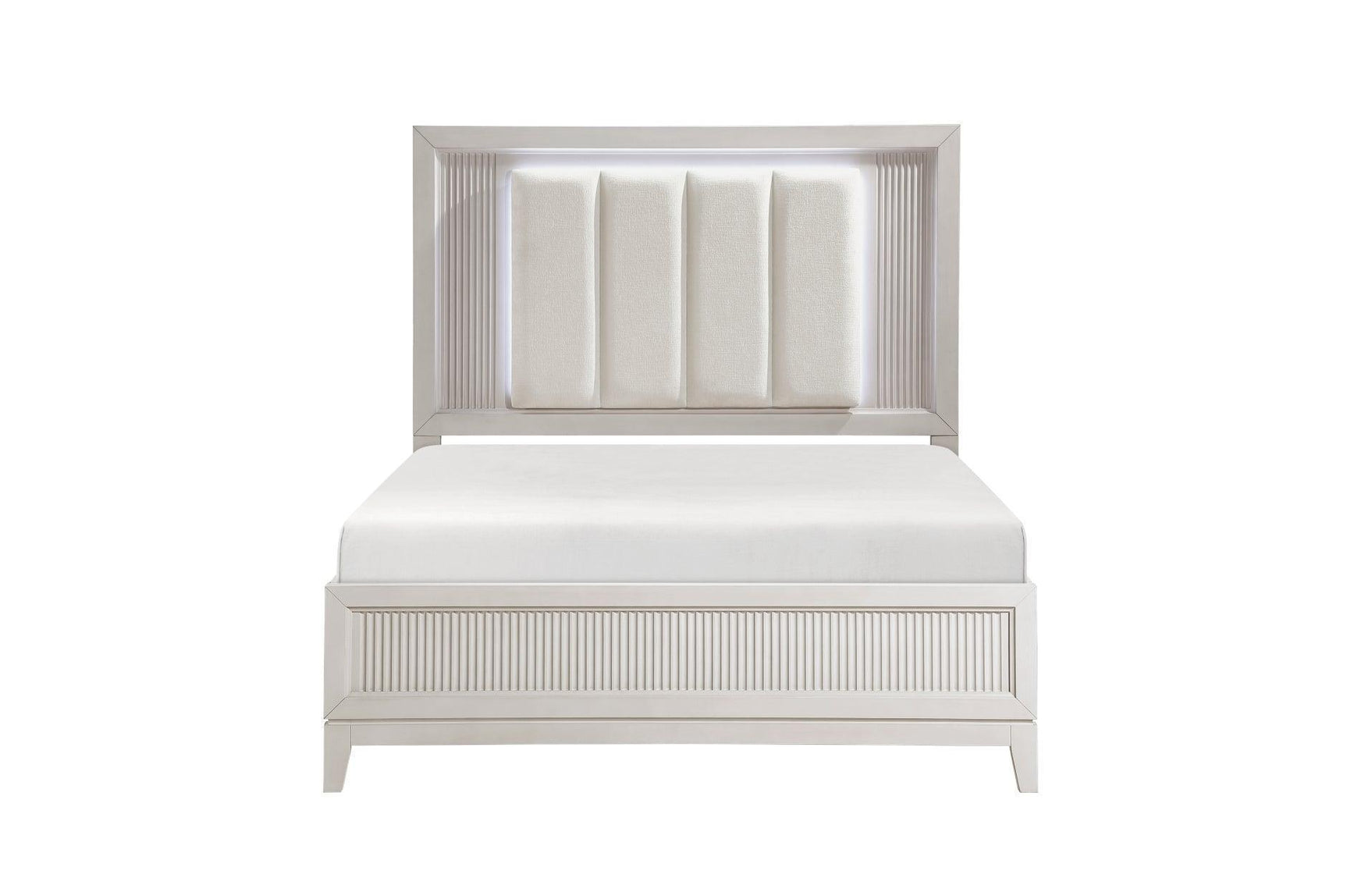Florence Antique White Upholstered LED Panel Bedroom Set