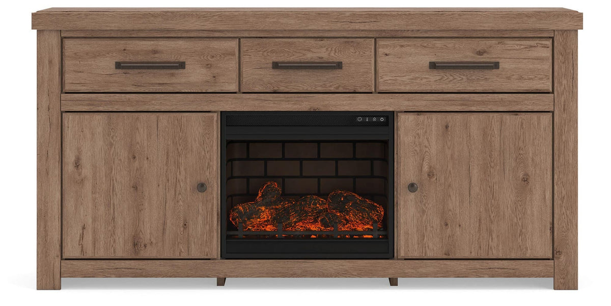 Garistyn Brown 73" TV Stand with Electric Fireplace — front view