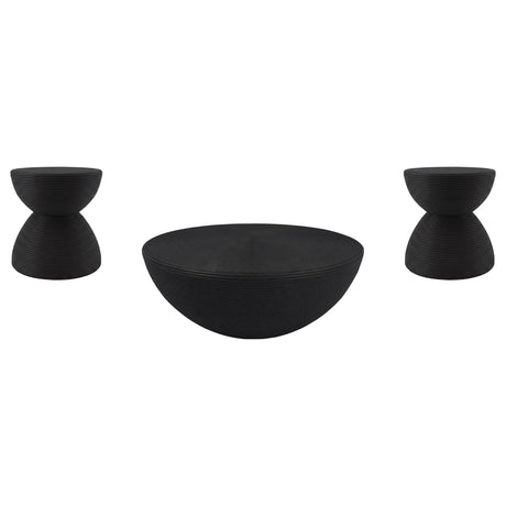 Macedo 3-Piece Transitional Round Rattan Coffee and End Table Set Black — product image 2