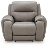 Real Moments Ash Leather Power Recliner with Audio Seating — front view