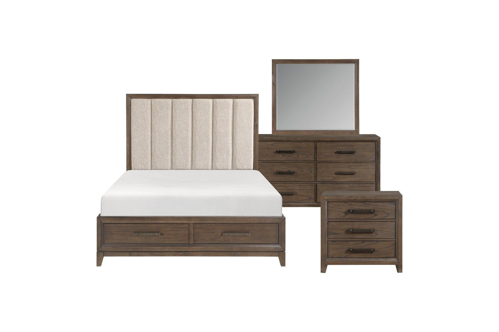Cambridge Brown Upholstered Storage Platform Bedroom Set