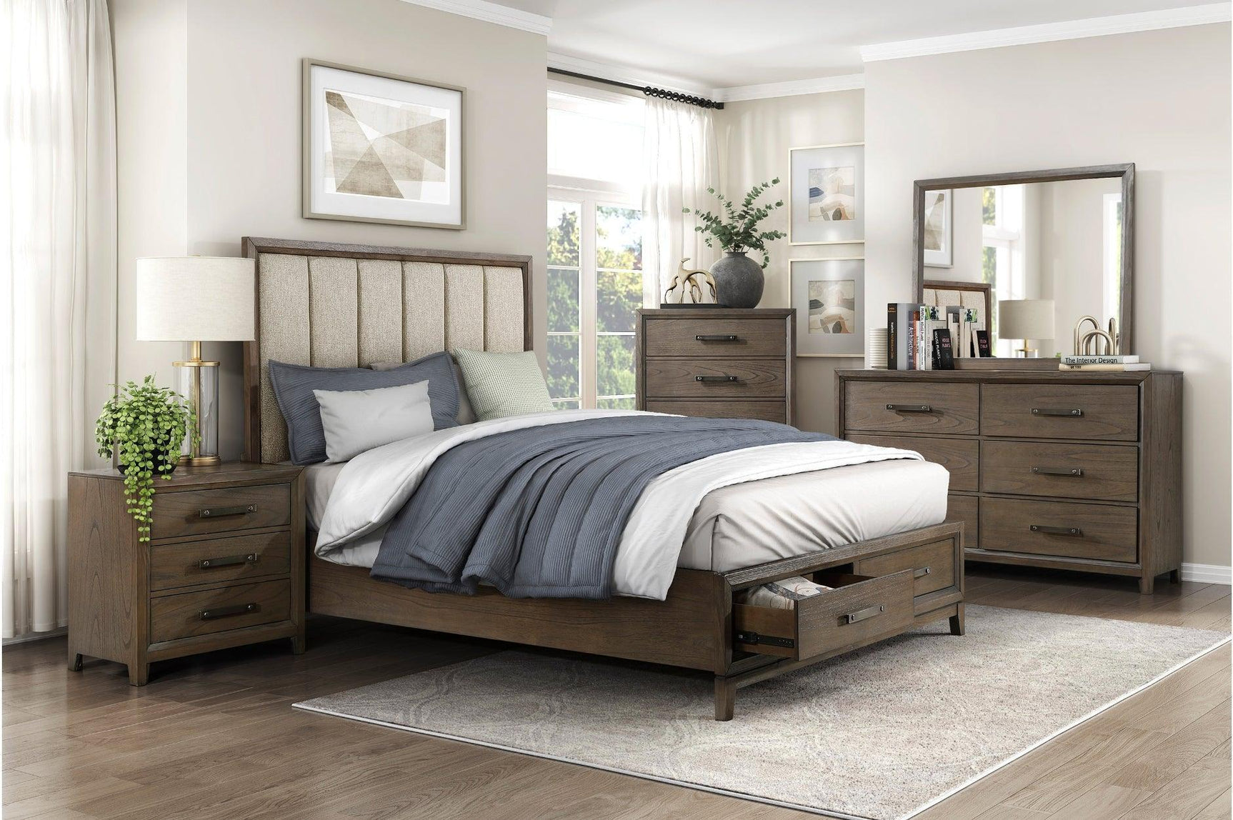 Cambridge Brown Upholstered Storage Platform Bedroom Set