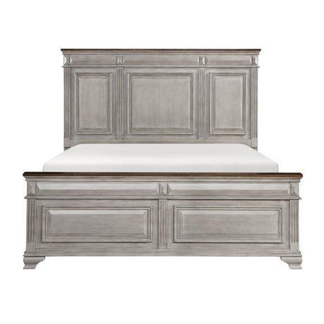 Marquette Gray/Brown Modern Traditional Oak Veneer Solid Wood King Bed - Ella Furniture