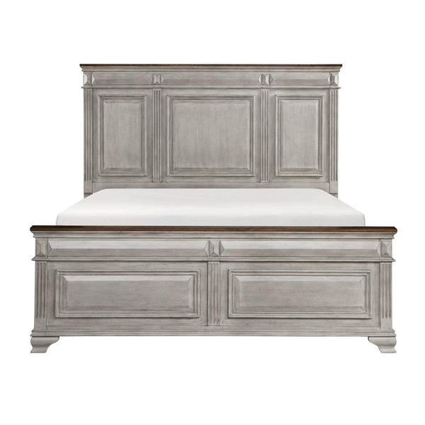 Marquette Gray/Brown Modern Traditional Oak Veneer Solid Wood Queen Bed - Ella Furniture