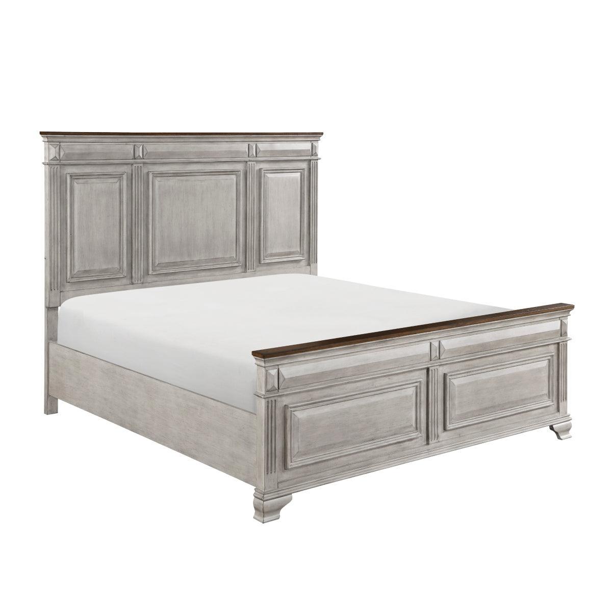 Marquette Gray/Brown Modern Traditional Oak Veneer Solid Wood Queen Bed - Ella Furniture