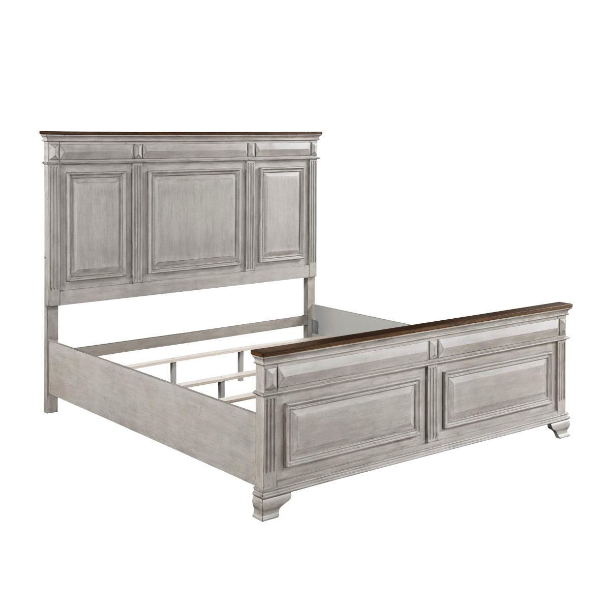 Marquette Gray/Brown Modern Traditional Oak Veneer Solid Wood Queen Bed - Ella Furniture