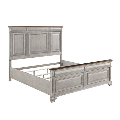 Marquette Gray/Brown Modern Traditional Oak Veneer Solid Wood Queen Bed - Ella Furniture