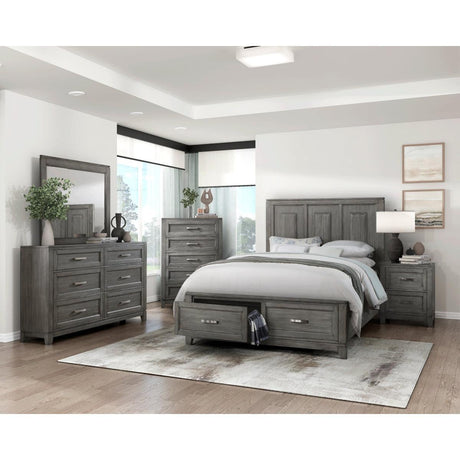 Garretson Gray Modern Transitional Okume Veneer Solid Wood Metal Storage King Bed - Ella Furniture