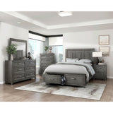 Garretson Gray Modern Transitional Okume Veneer Solid Wood Metal Storage Queen Bed - Ella Furniture