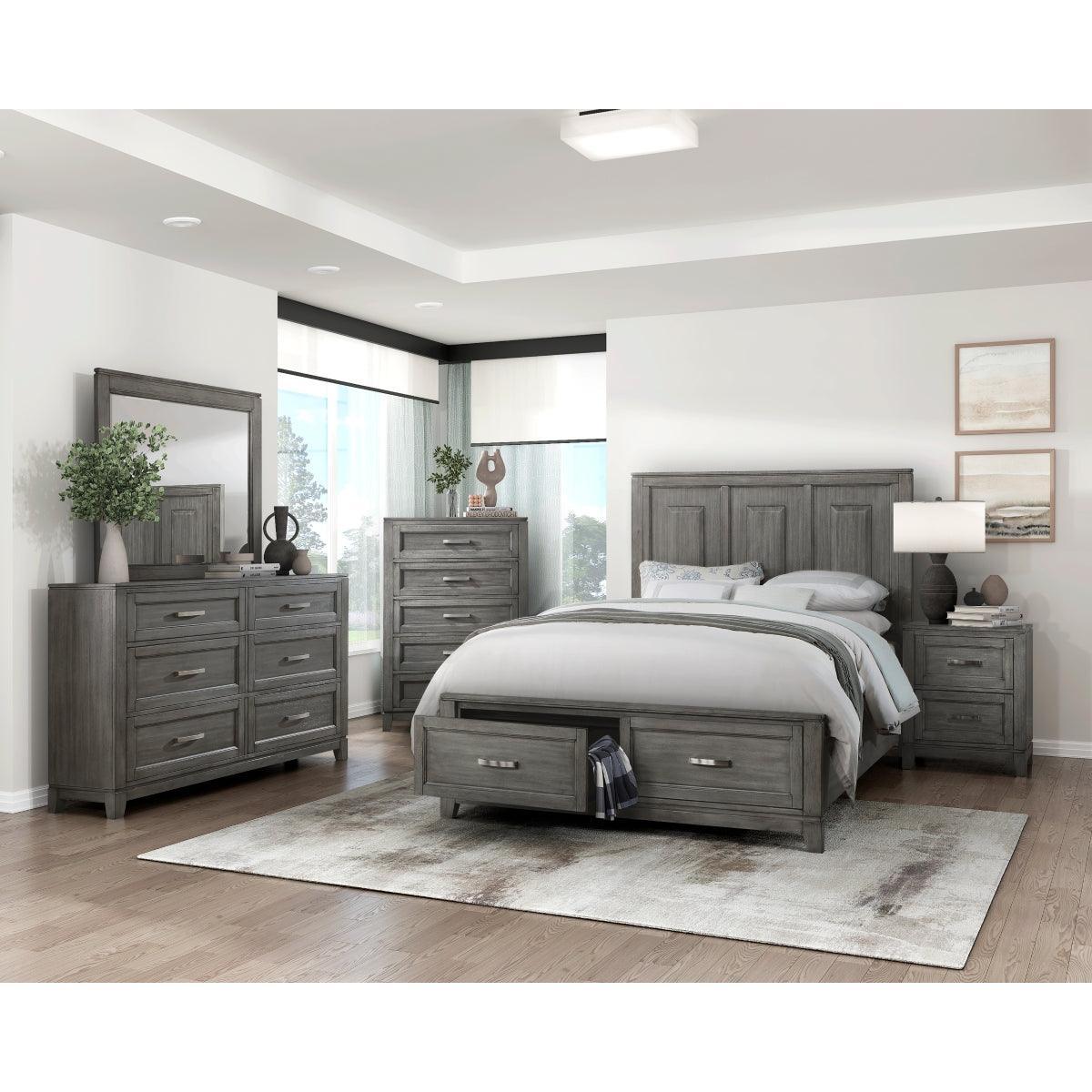 Garretson Gray Modern Transitional Okume Veneer Solid Wood Metal Storage Queen Bed - Ella Furniture