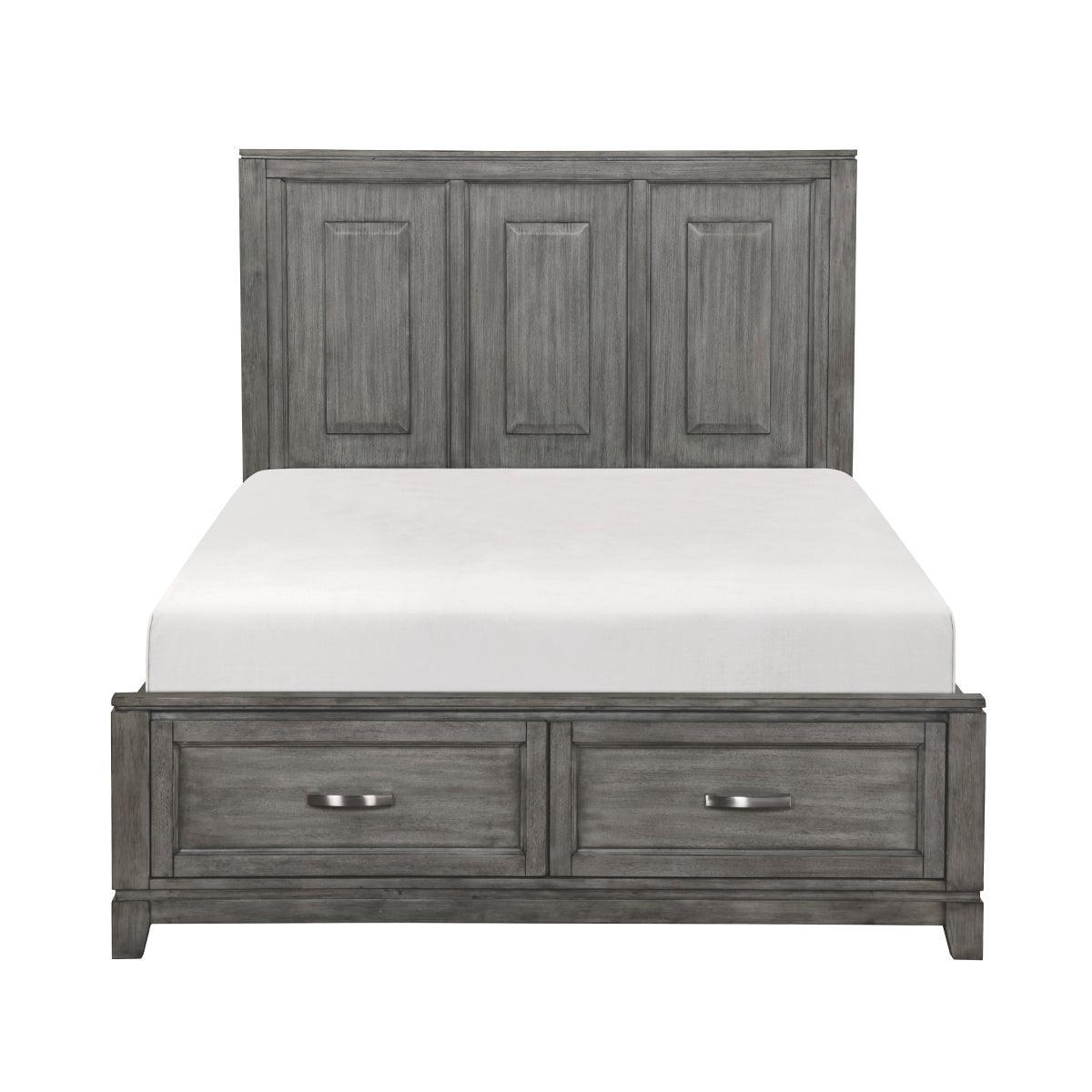 Garretson Gray Modern Transitional Okume Veneer Solid Wood Metal Storage King Bed - Ella Furniture