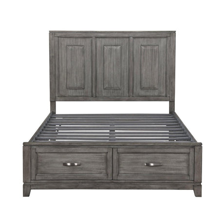 Garretson Gray Modern Transitional Okume Veneer Solid Wood Metal Storage Queen Bed - Ella Furniture