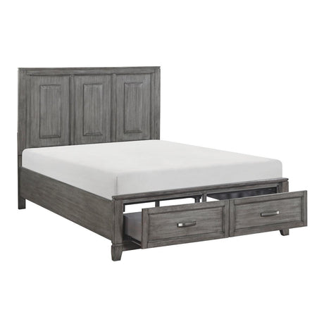 Garretson Gray Modern Transitional Okume Veneer Solid Wood Metal Storage King Bed - Ella Furniture