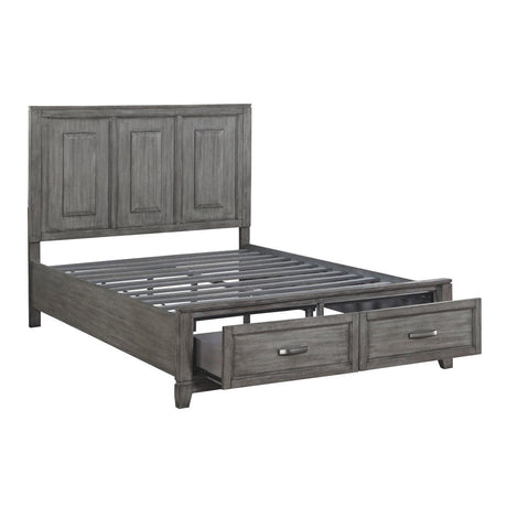 Garretson Gray Modern Transitional Okume Veneer Solid Wood Metal Storage King Bed - Ella Furniture