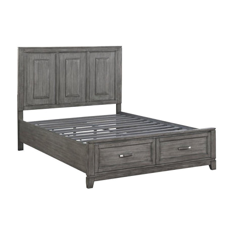 Garretson Gray Modern Transitional Okume Veneer Solid Wood Metal Storage King Bed - Ella Furniture