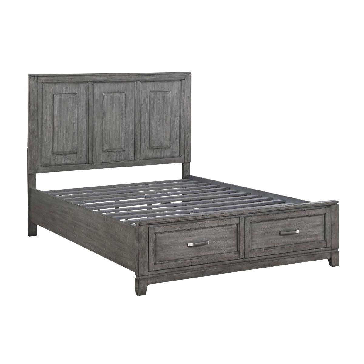Garretson Gray Modern Transitional Okume Veneer Solid Wood Metal Storage Queen Bed - Ella Furniture