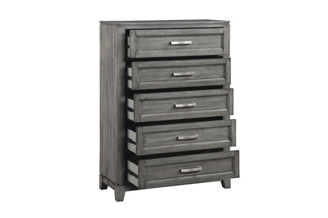 Garretson Gray Modern Transitional Okume Veneer Solid Wood Metal Storage Bedroom Set - Ella Furniture