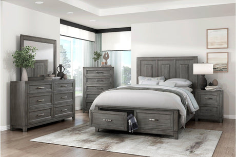 Garretson Gray Modern Transitional Okume Veneer Solid Wood Metal Storage Bedroom Set - Ella Furniture