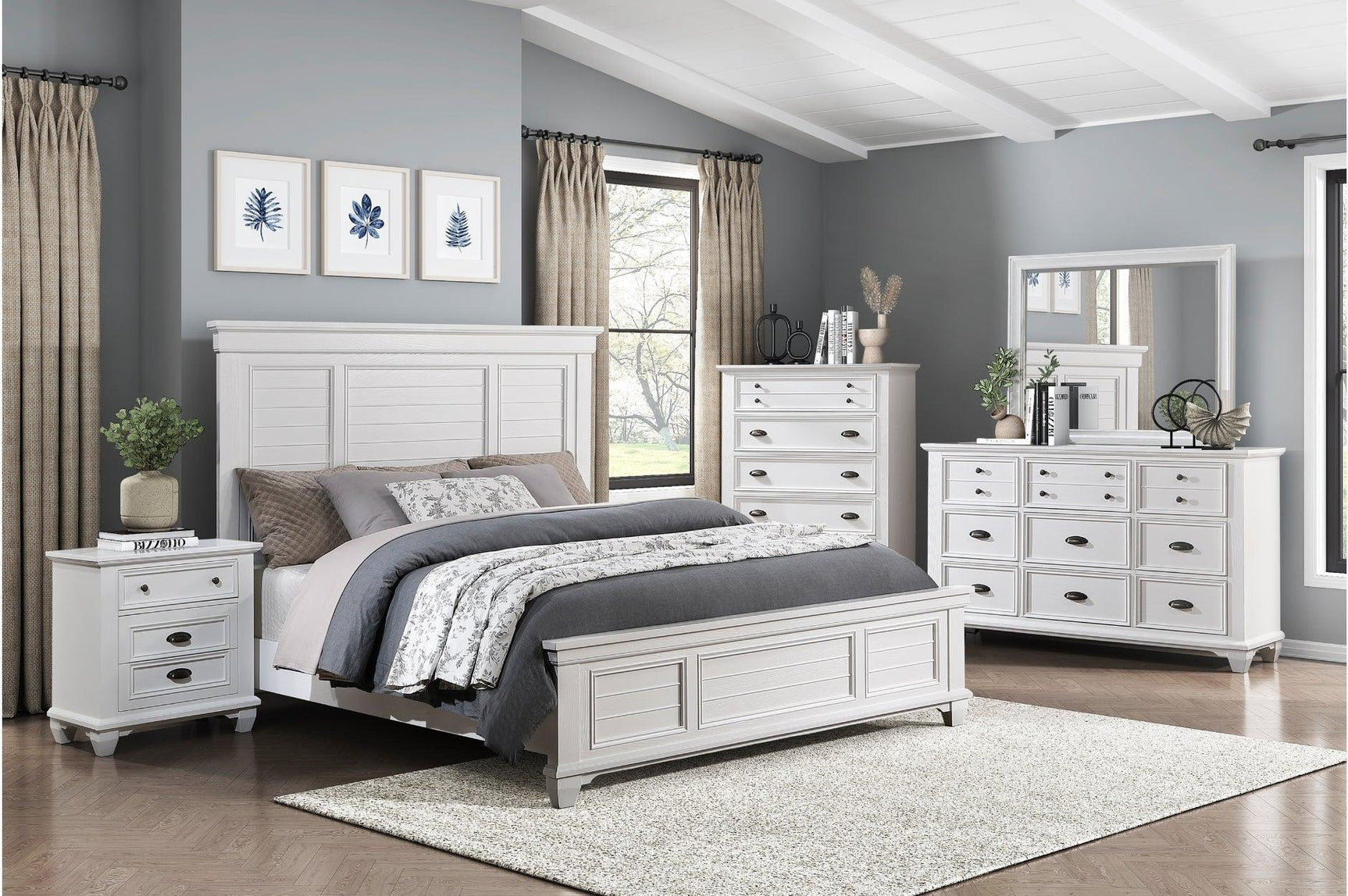 Mackinac White Modern Traditional Transitional Solid Wood Bedroom Set - Ella Furniture