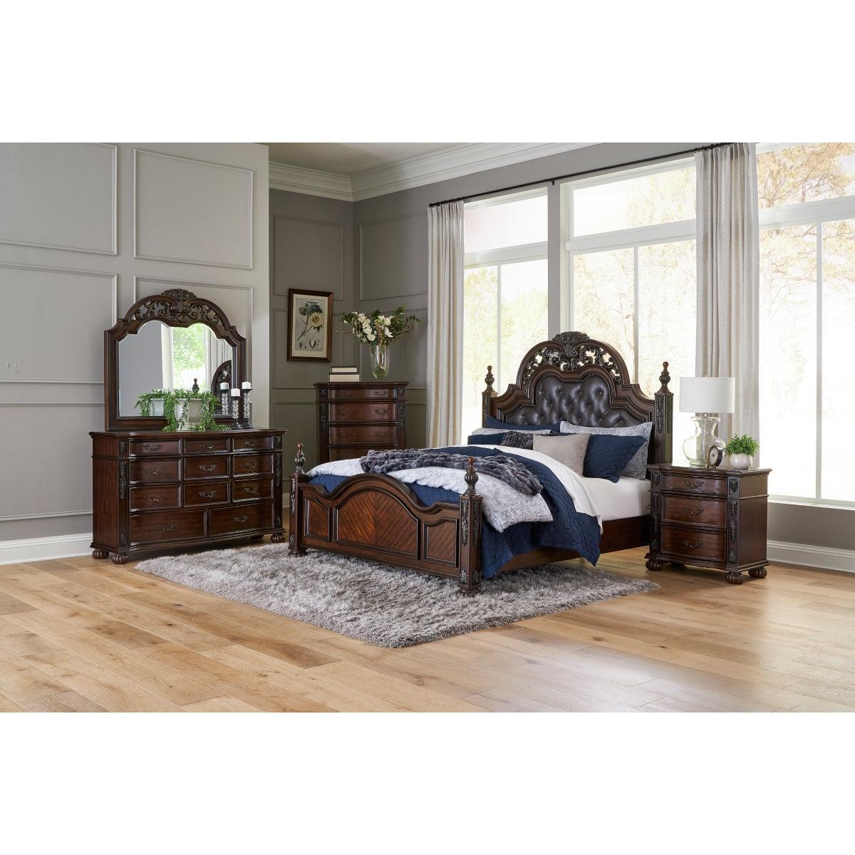 Owen Cherry Upholstered Panel Queen Bed