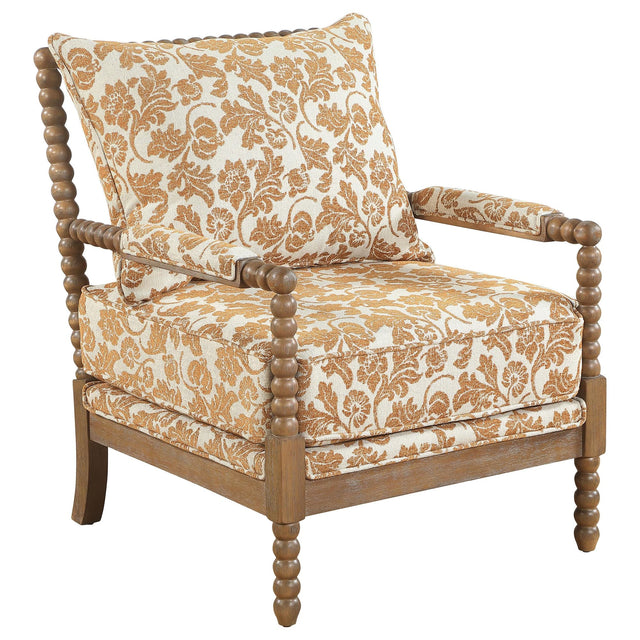 Blanchett Upholstered Bobbin Accent Chair Apricot and Distressed Brown — product view