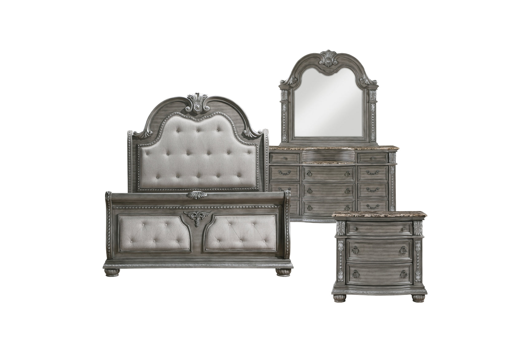 Bennington Gray Upholstered Tufted Panel Bedroom Set