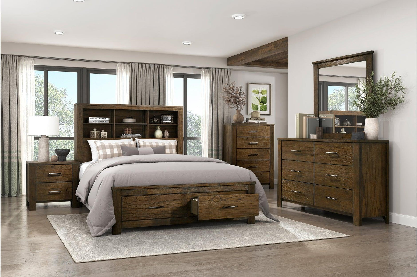 Sullivan Dark Brown Bookcase Storage Platform Bedroom Set