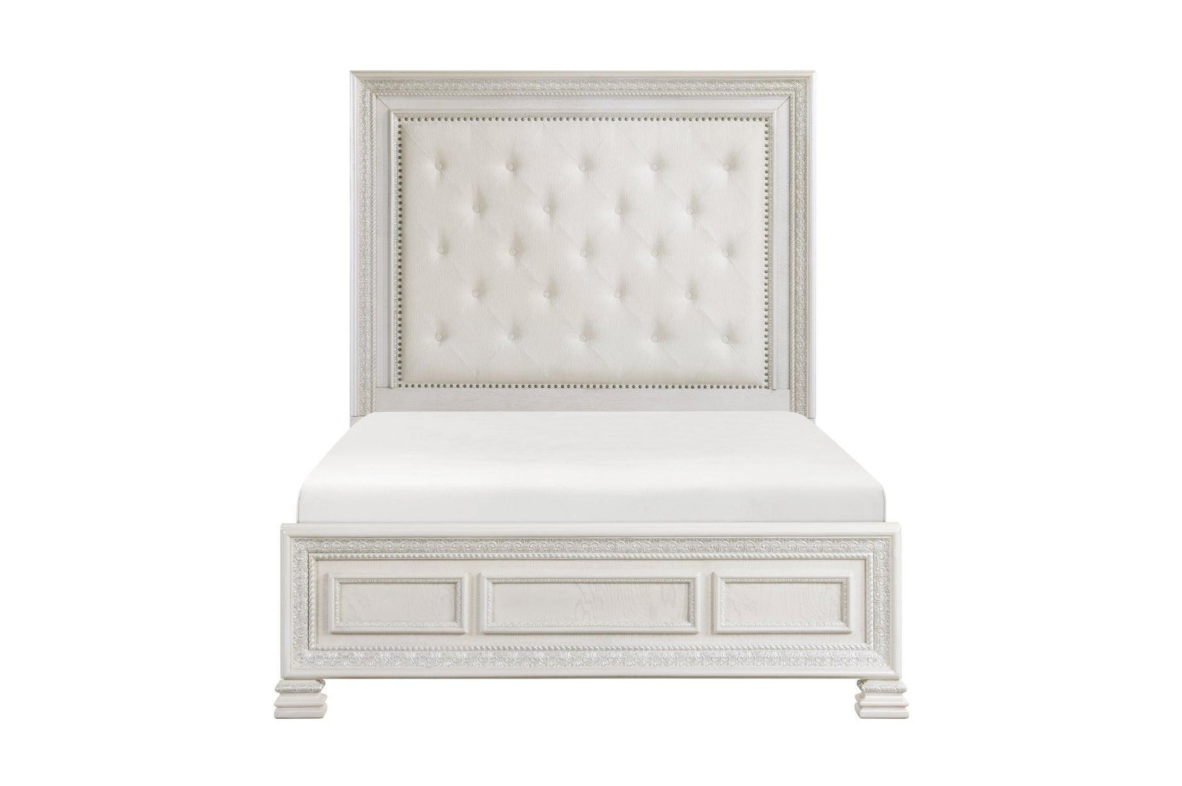 Theodora Pearl White Upholstered Tufted Panel Bedroom Set