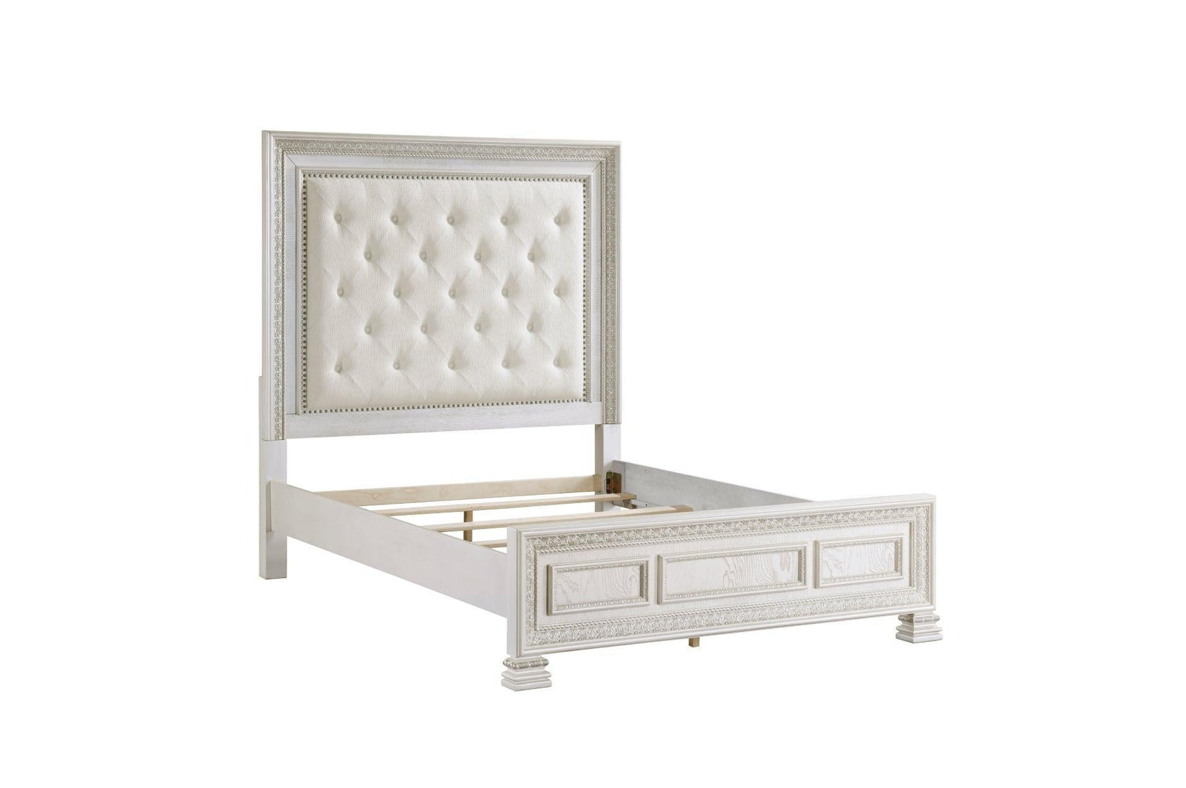 Theodora Pearl White Upholstered Tufted Panel Bedroom Set
