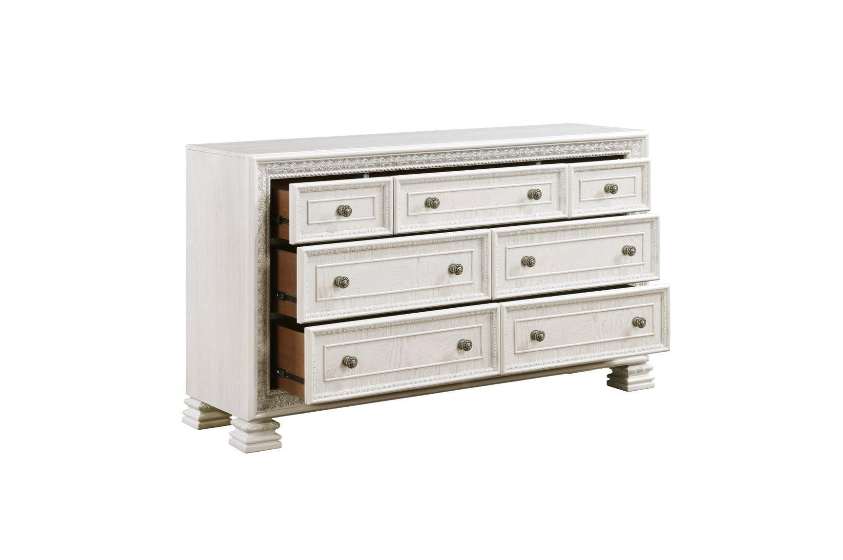 Theodora Pearl White Upholstered Tufted Panel Bedroom Set