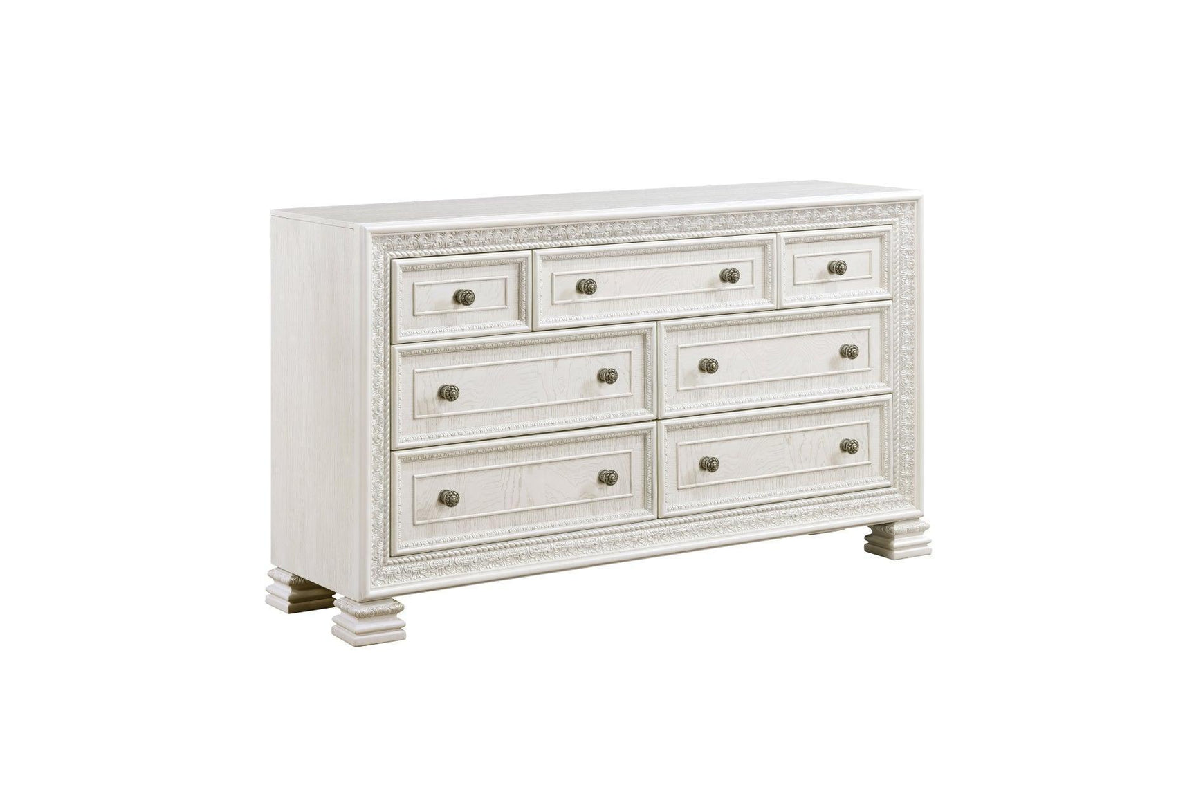 Theodora Pearl White Upholstered Tufted Panel Bedroom Set