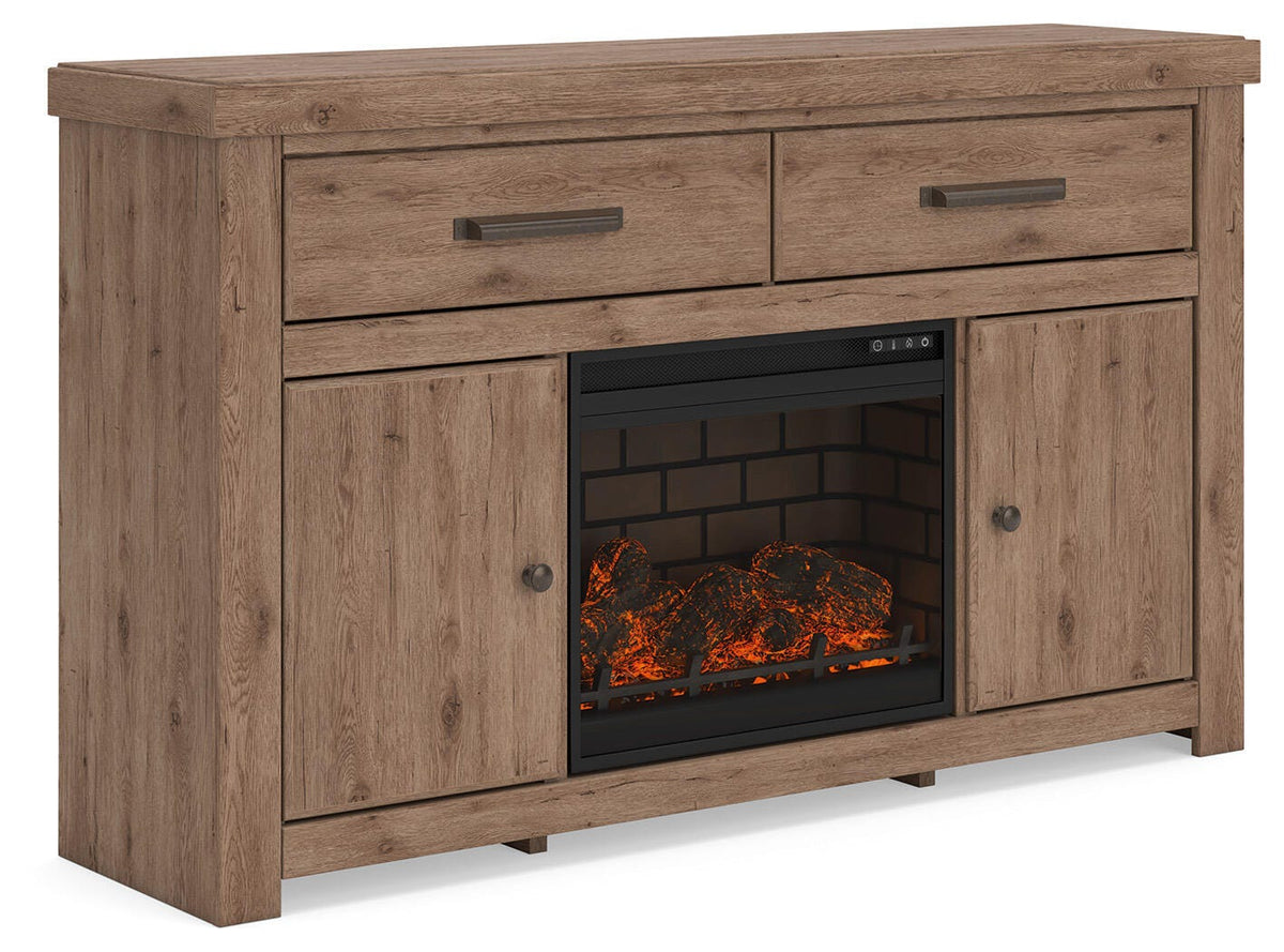 Garistyn Brown 62" TV Stand with Electric Fireplace — angled view