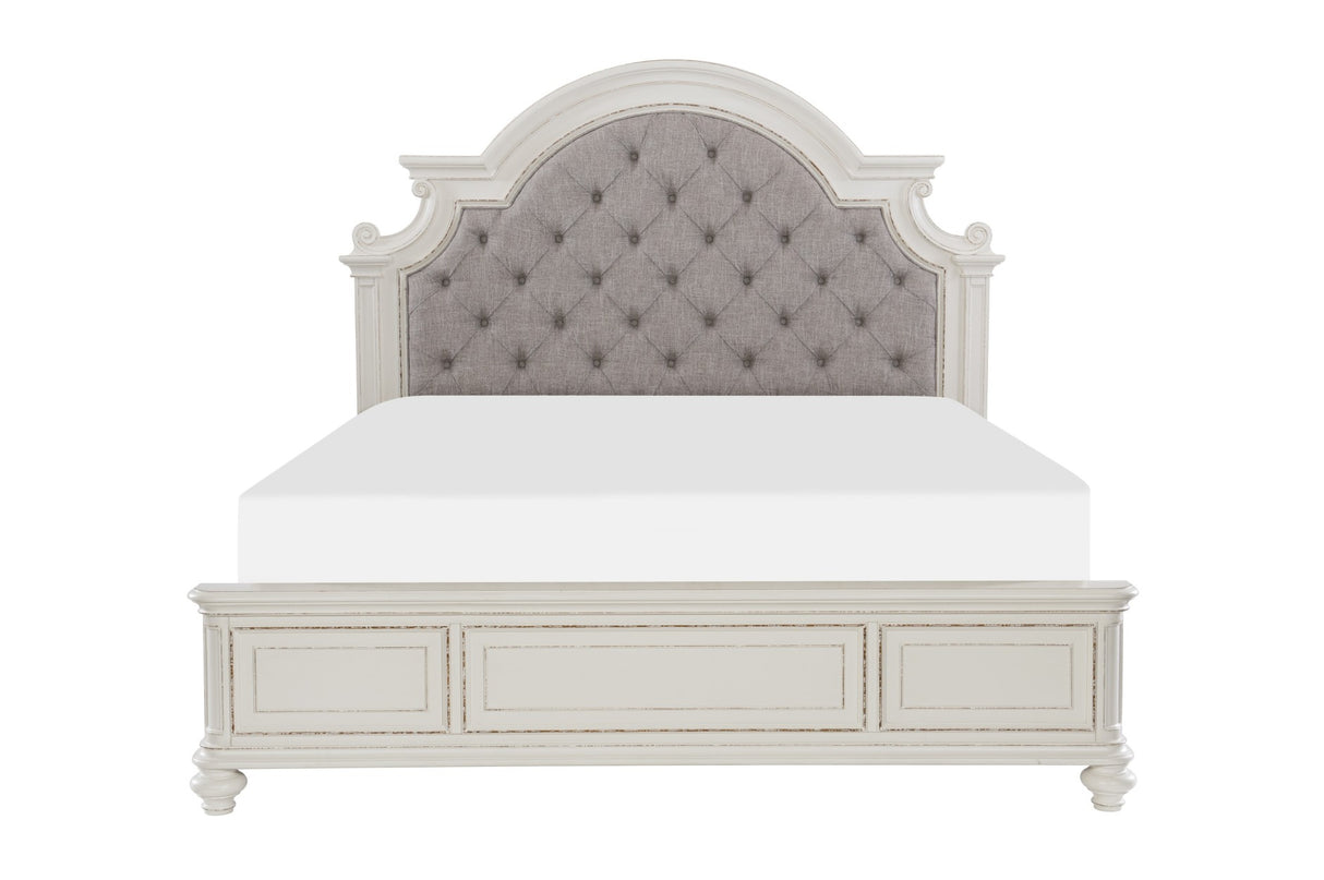 Baylesford Antique White Contemporary Solid Wood Fabric Upholstered Tufted Panel Bedroom Set