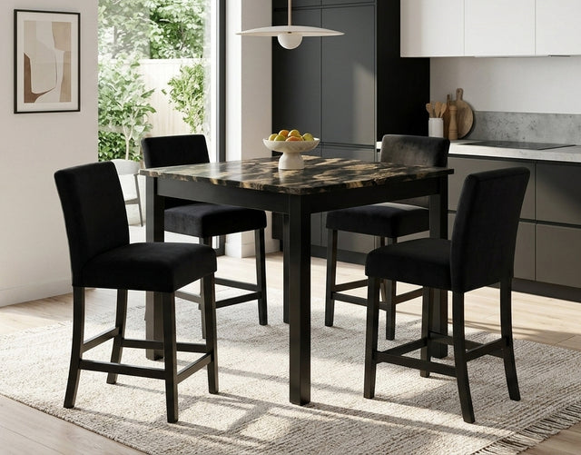 Lennon 5-Piece Faux Marble Coffee Table Set in Glossy Black from Ella Furniture