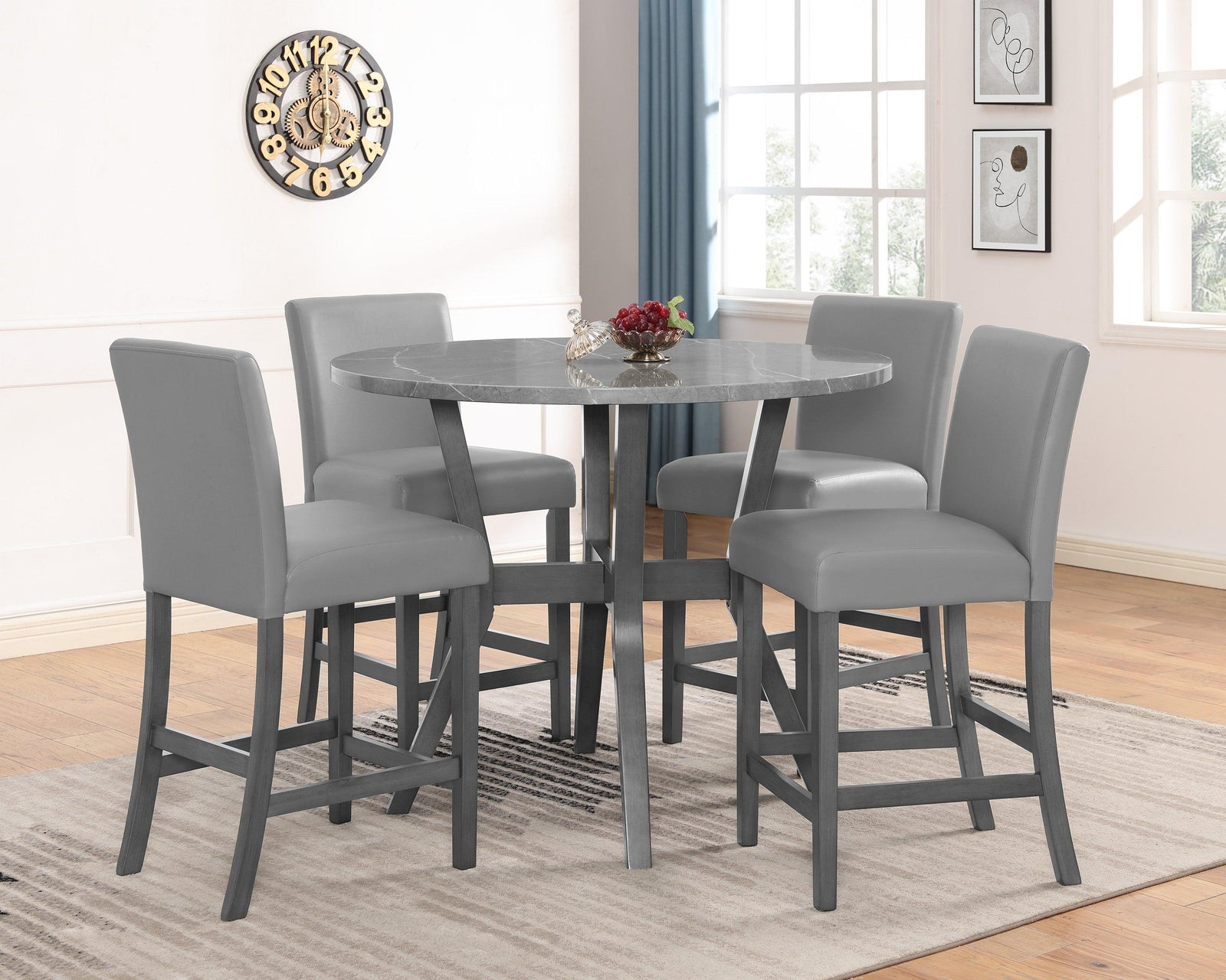 Judson Gray 5-Pk Modern Sleek Wood And Veneers Oval Counter Height - Ella Furniture